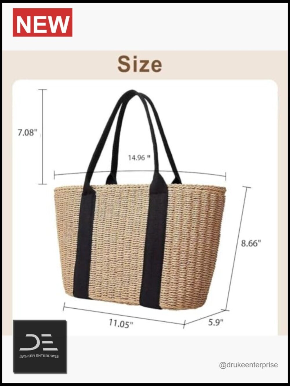 Straw Woven Hobo Beach Tote Bag with Lining - Handmade Summer Purse - Picture 2 of 7